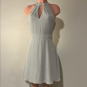 Express Women’s Polka Dot Halter  Keyhole Neck Lined Fit and Flare Dress Sz 12